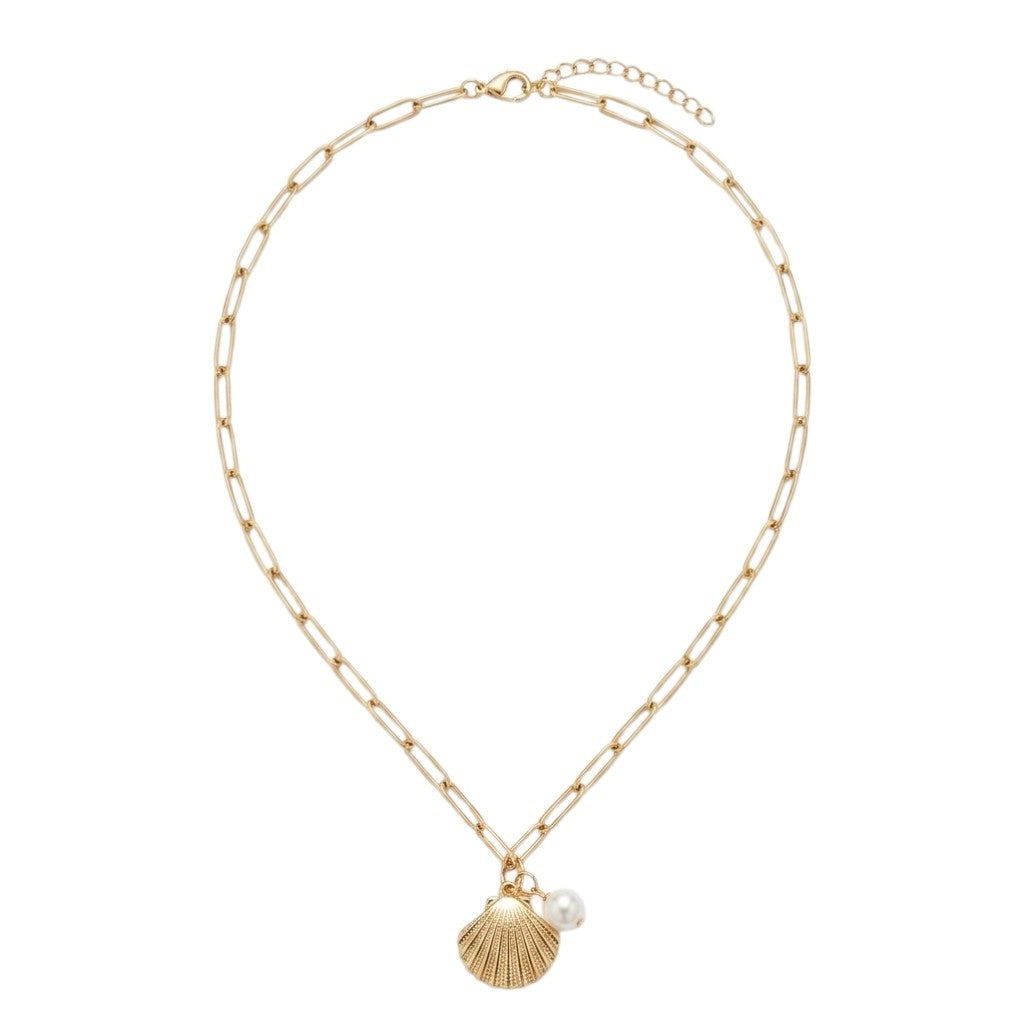 Collier Doré À Maillons Ovales Avec Coquillage Et Perle