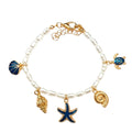 Collier Perles Blanches Doré Avec Breloques Étoile De Mer Et Tortue