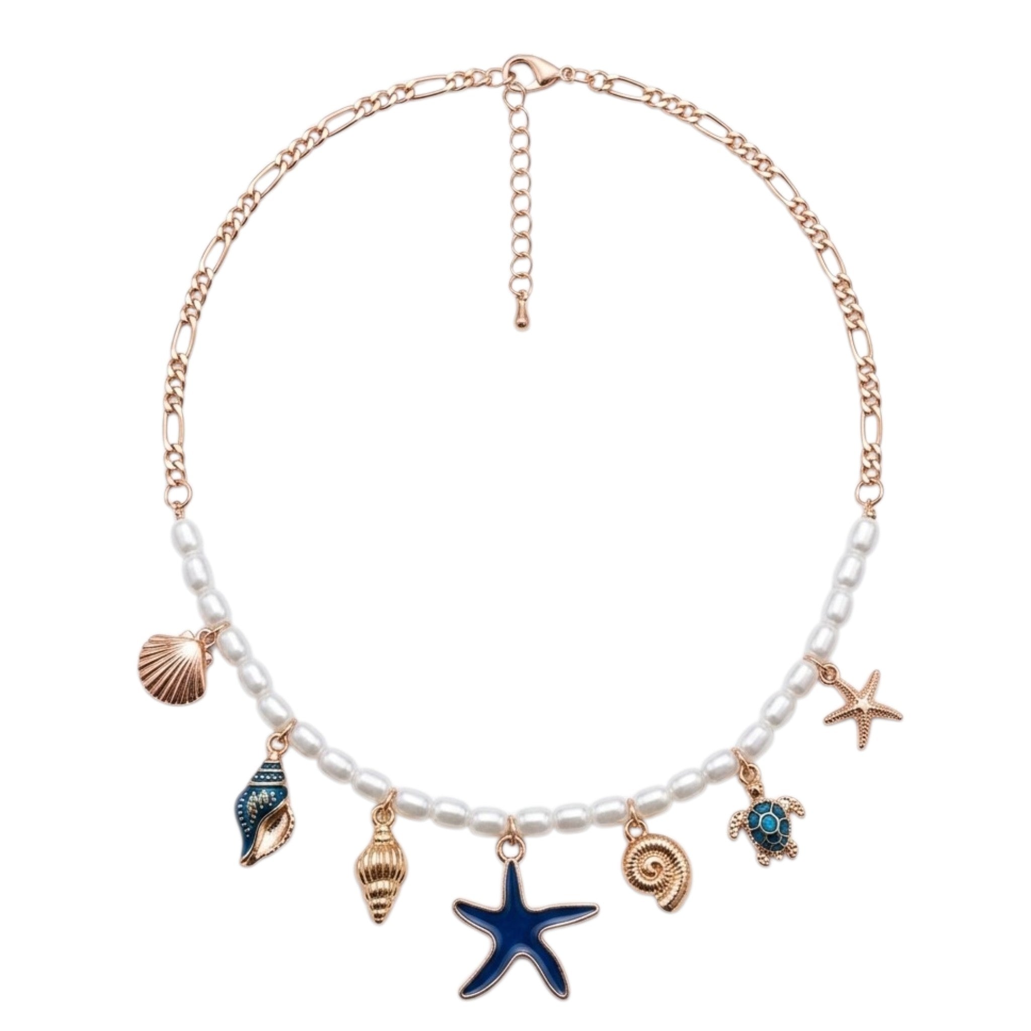 Collier Bohème Chic Doré Avec Perles Et Breloques Marines