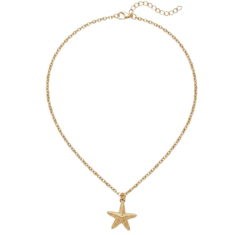 Collier Chaîne Dorée Avec Pendentif Étoile De Mer