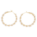 Créoles Dorées Tressées Avec Perles Blanches Boucles Anneaux