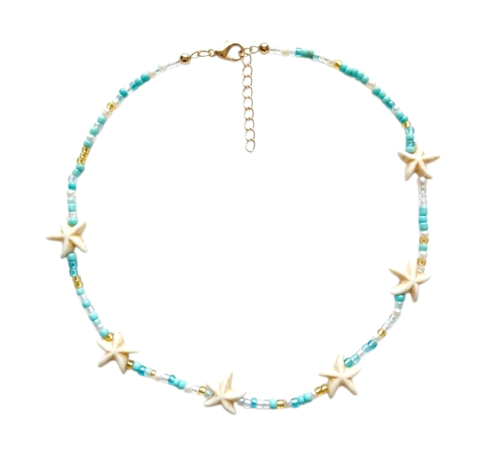 Collier Bohème Chic Turquoise & Étoiles De Mer