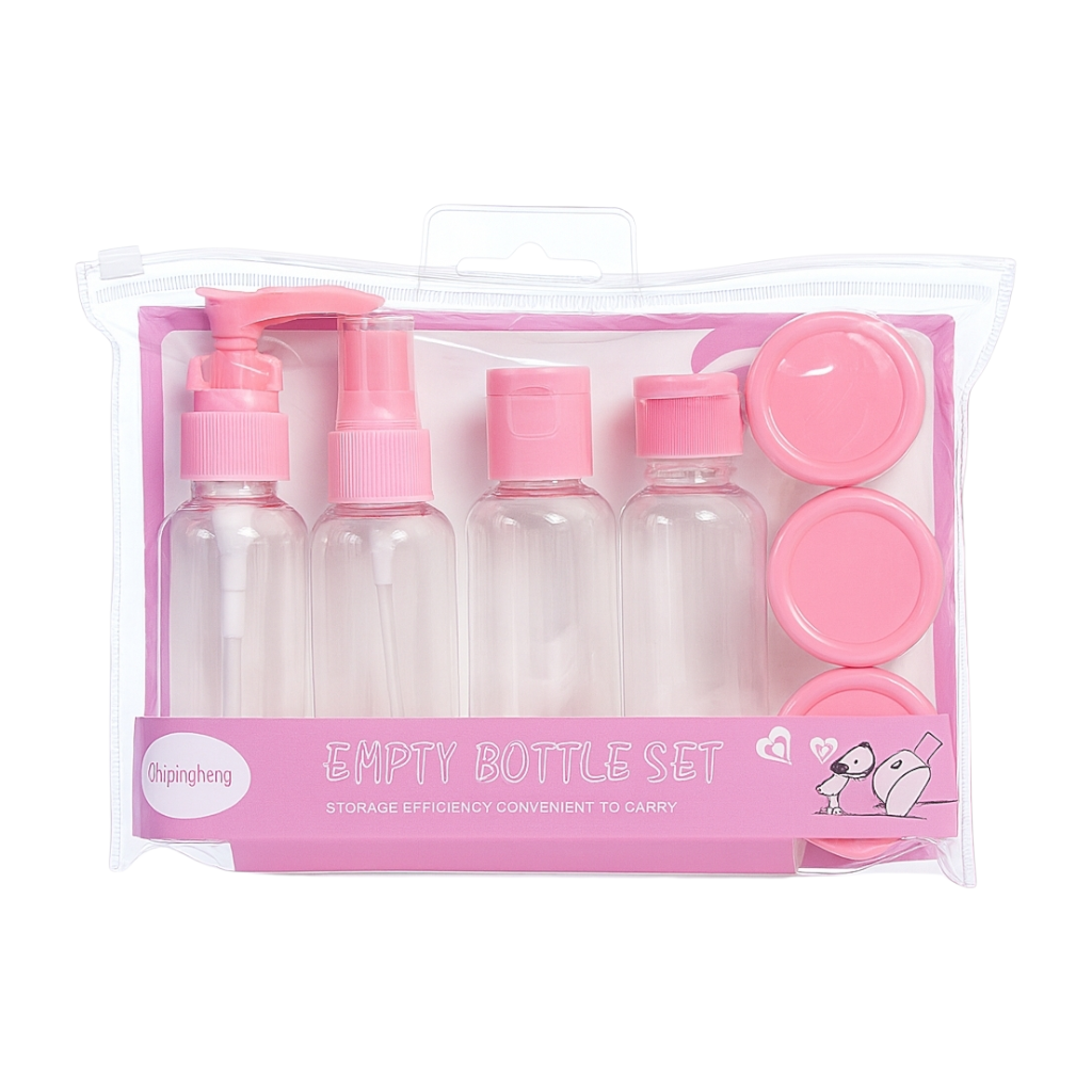 Set De Flacons De Voyage Vides – 7 Pièces (Rose)
