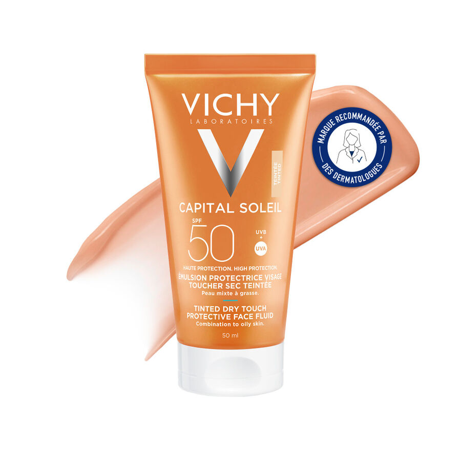 Vichy Capital Soleil Crème Solaire Spf50 Bb Teinté Hâle Naturel Emulsion Toucher Sec Peau Sensible Mixte À Grasse