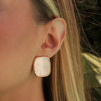 Boucles D'Oreilles Carrées En Résine De Couleur Blanc Crème