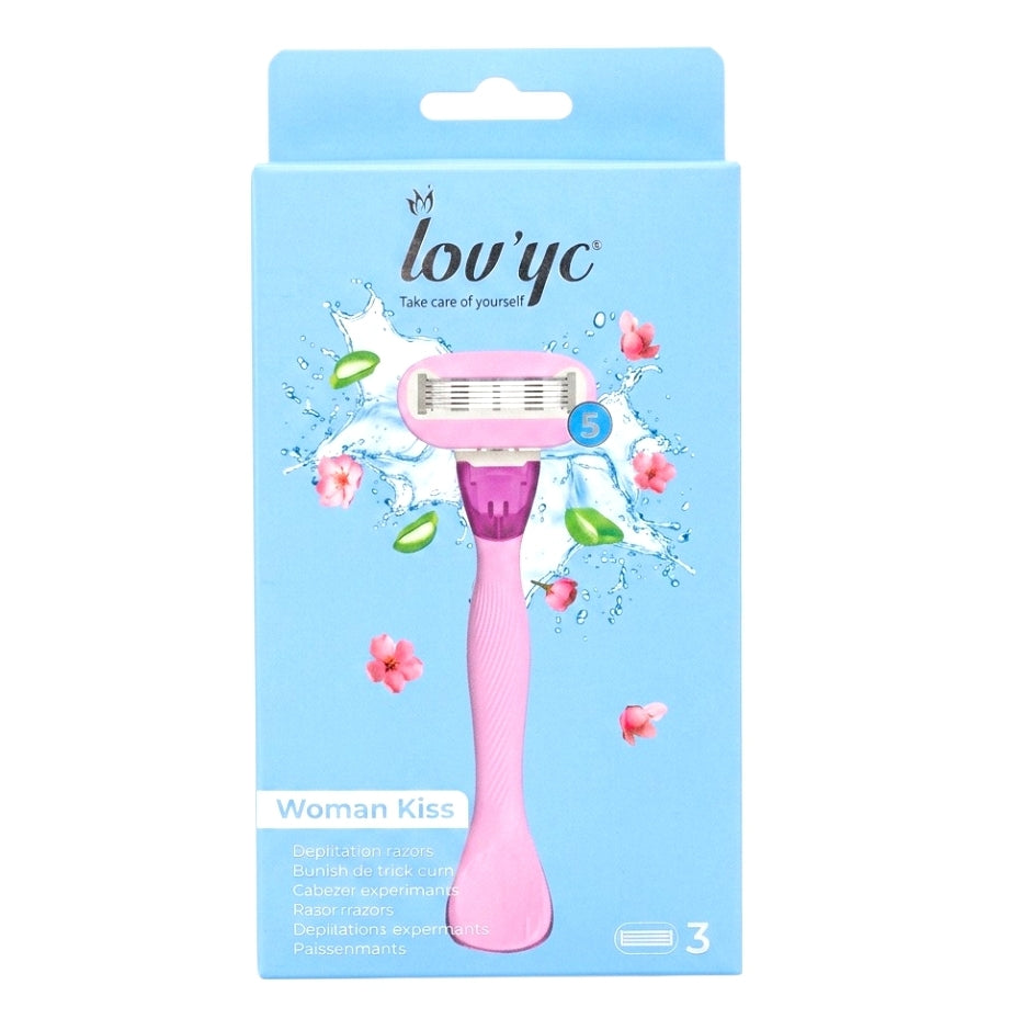 Lov’Yc Aloe Vera Rasoir Femme 5 Lames Avec Bandes 3 Têtes De Rechange