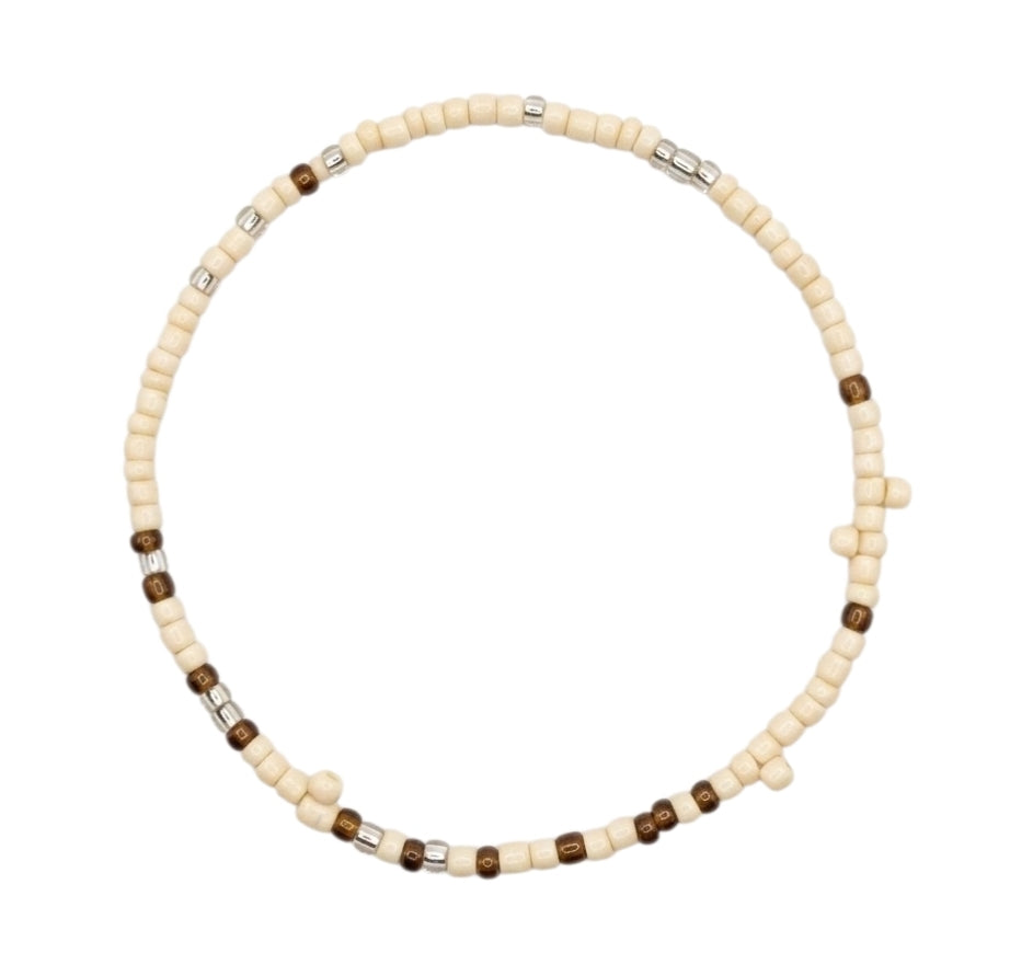 Collier Ras-De-Cou En Perles Beige Marron Et Argentées