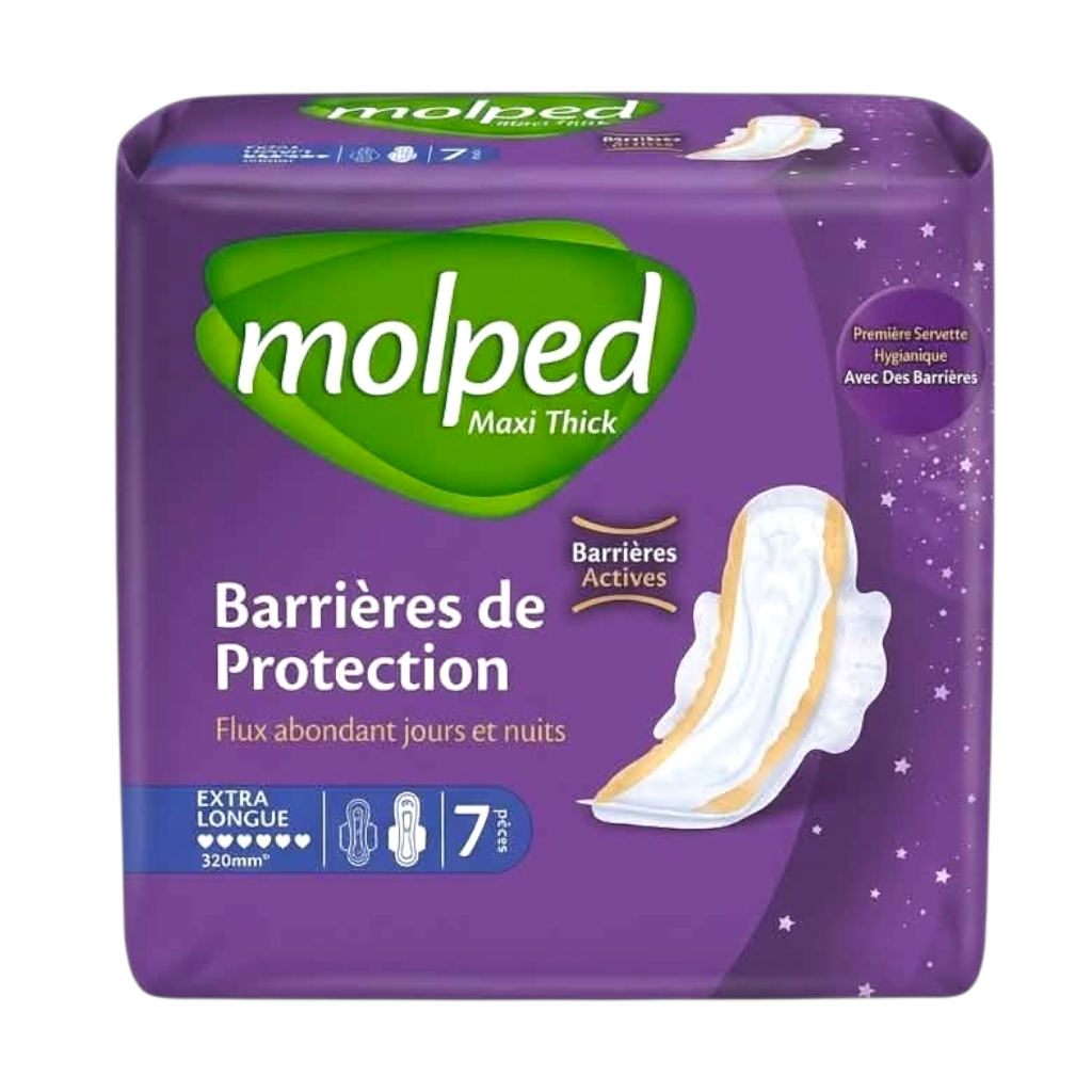 Molped Maxi Thick Extra Longue Serviettes Hygiéniques Barrières De Protection (X7)