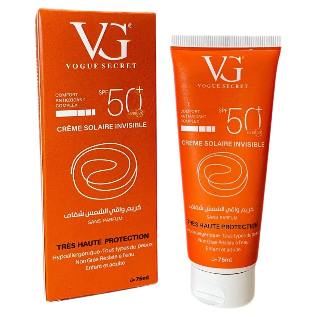 VG Vogue Secret كريم شمسي شفاف SPF 50+ حماية عالية جدًا من أشعة UVB/UVA