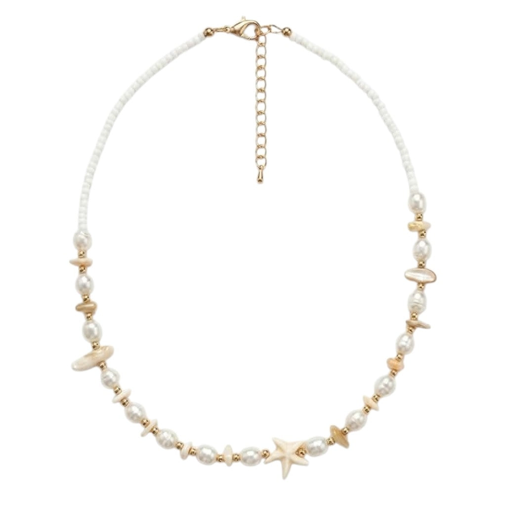 Collier “Étoile De Mer” En Perles Blanches & Dorées