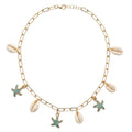 Collier Chaîne Dorée Avec Coquillages Et Étoiles De Mer Turquoise