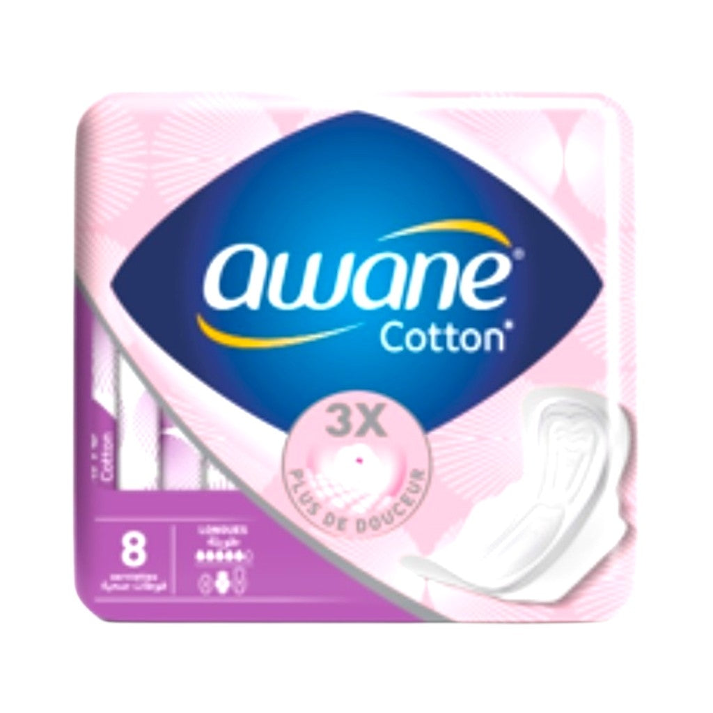Awane Coton Serviettes Hygiéniques 3X Plus Doux Normales 8Pcs