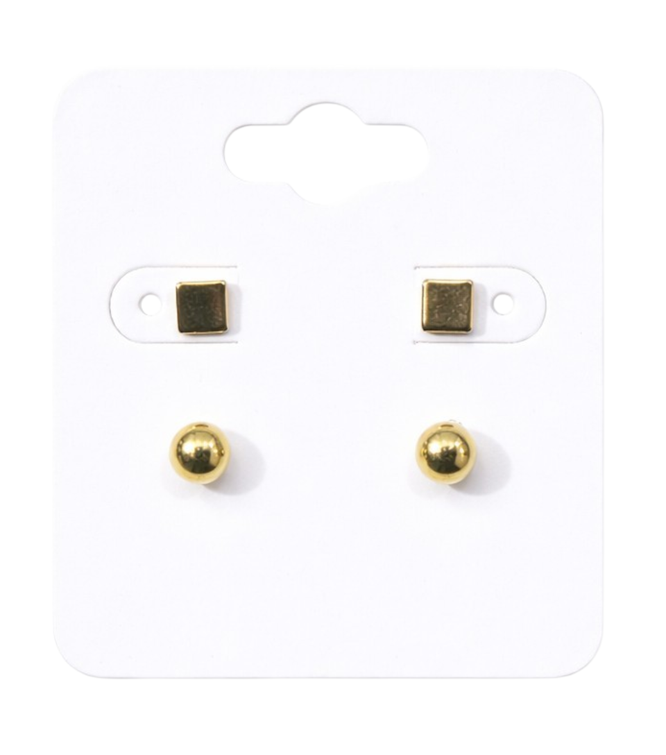 Parure Boucles D’Oreilles Carré Doré & Perle Brillante
