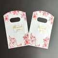 Sac Cadeau Élégant De Remerciement - Motif Floral Rouge Profond Avec Le Mot "Merci" Adapté Pour Bijoux Cadeaux De Fête Mariage