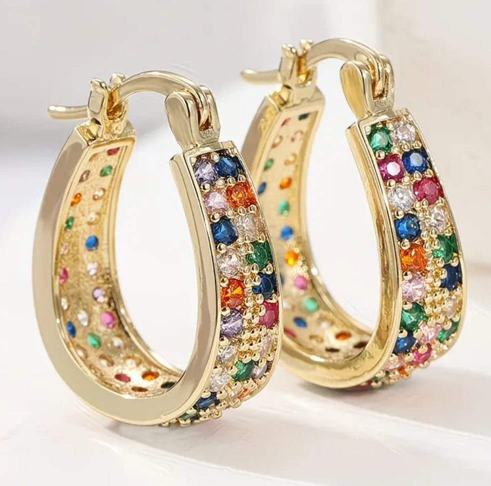 Boucles D'Oreilles Créoles Pour Femmes En Argent Serties De Zirconiums Cubiques Colorés